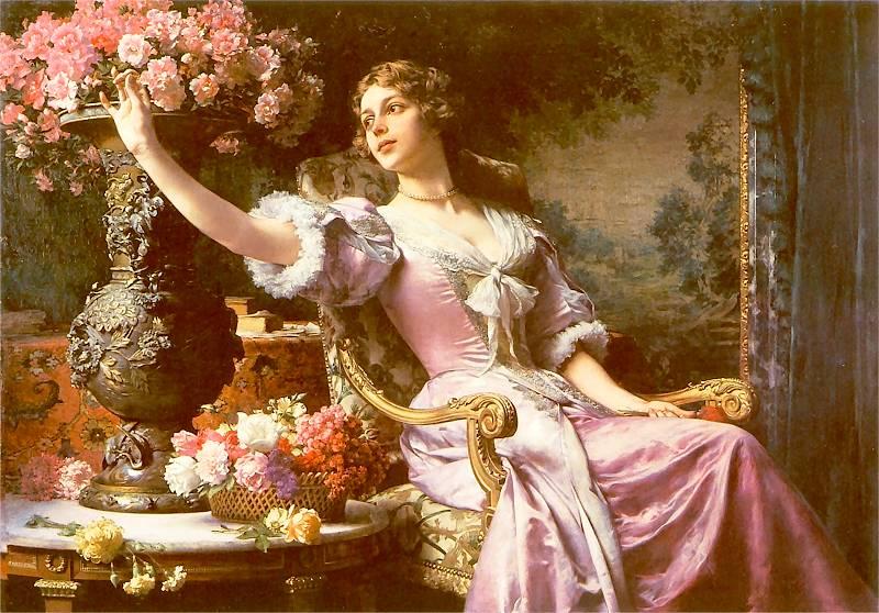 Wladyslaw Czachorski A lady in a lilac dress with flowers oil painting picture